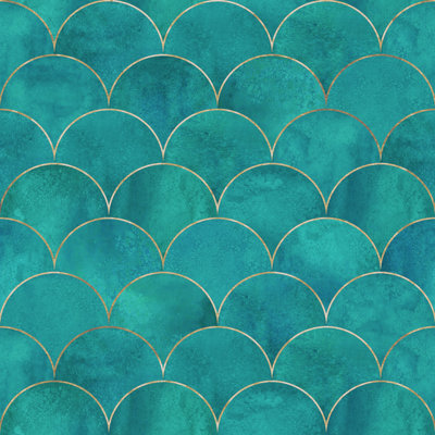 Goncalves Mermaid Fish Scale Wave 10' L x 24" W Peel and Stick Wallpaper Roll