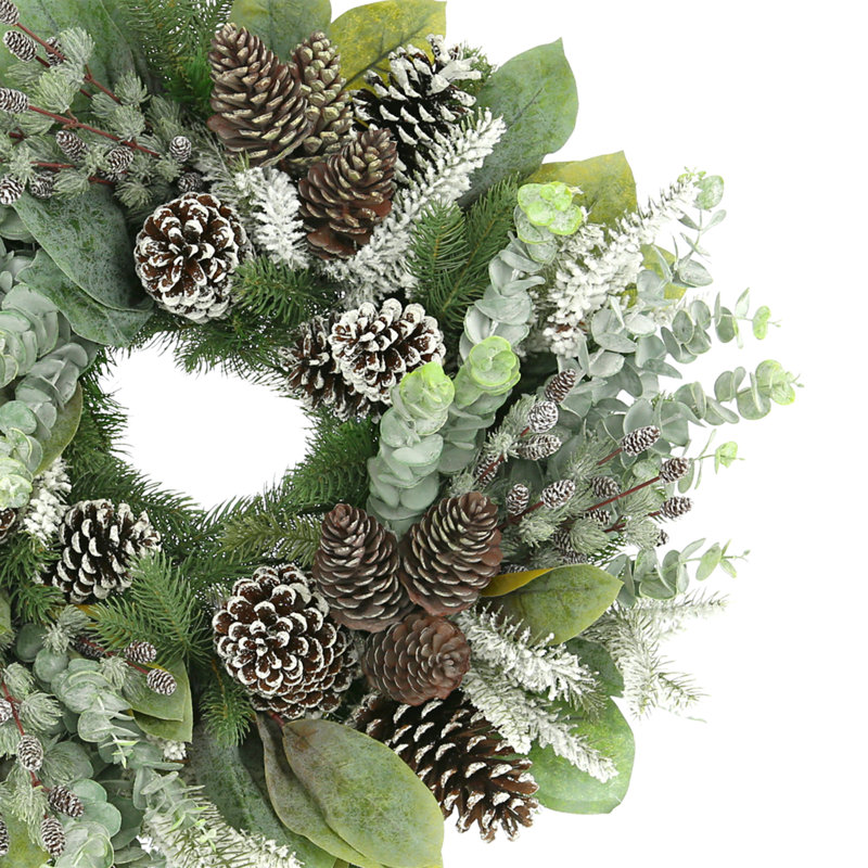27" Rose and Hydrangea Evergreen Wreath, Brown/Green