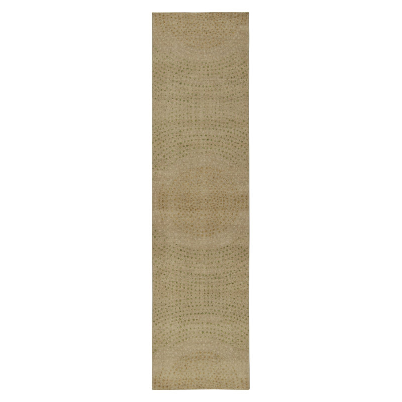Rug & Kilim’S Distressed Runner In Beige & Green Abstract Dots Pattern, Runner 3' x 14'