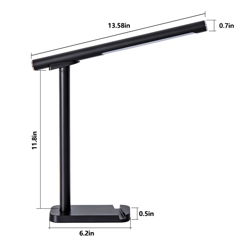 Lampe de bureau magnétique à DEL avec rotation à 360 ° et support pour téléphone, Noir