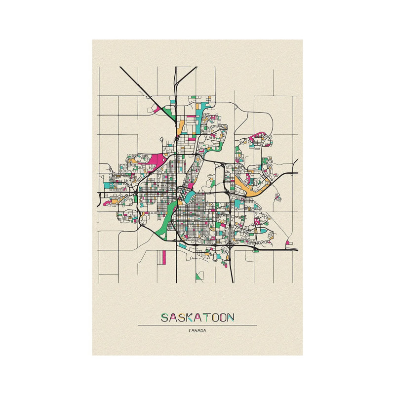 Saskatoon, Canada Map par - toile tendue, H 18 po x l 12 po x 1,5 po