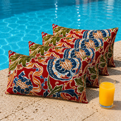 4-Piece Outdoor Lumbar Throw Pillow Set with Inserts, 12 x 35 Inch Water-Repellent and Fade-Resistant Decorative Pillows with Removable Zip Covers for Patio, Porch, Balcony and Sofa