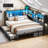 Daybed With 2 Underneath Storage Drawers And Charging Station, L-shape Corner Bed Frame With Storage Bookcase And Led Lights For Living Room, Bedroom & Guest Room-151470849-151470851