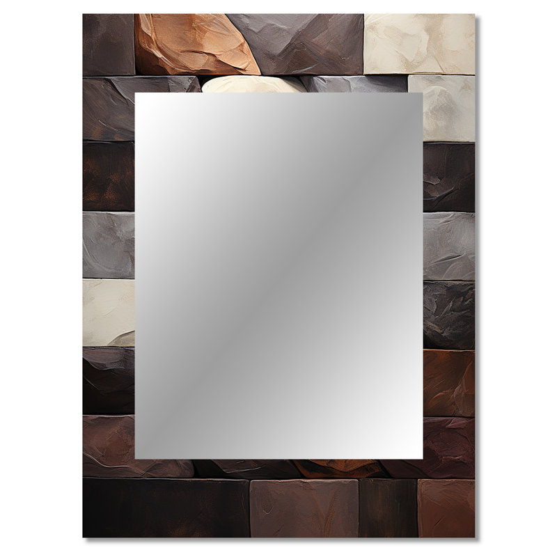 Bean Stone Collage I - Stone Geode Decorative Mirror, Traditional Large Wall Mirror, Printed Metal Art, 40" x 30"