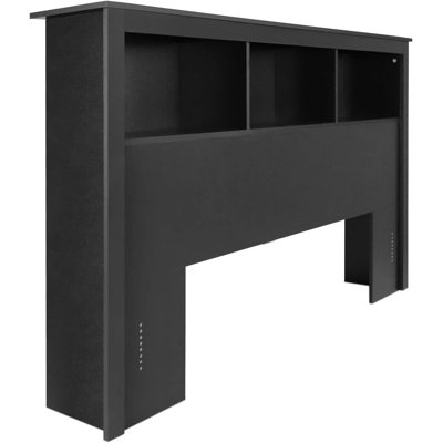 Wooden Bookcase Headboard with Storage for Queen Bed, Solid Black