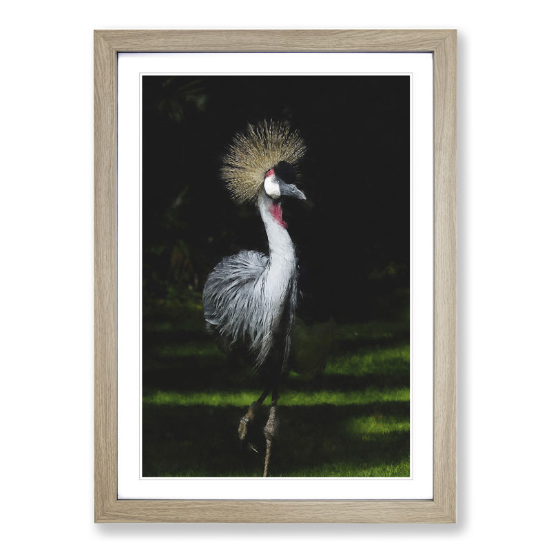 Crane Bird - Picture Frame Painting, Oak Framed, 65cm H x 48cm W x 2cm D