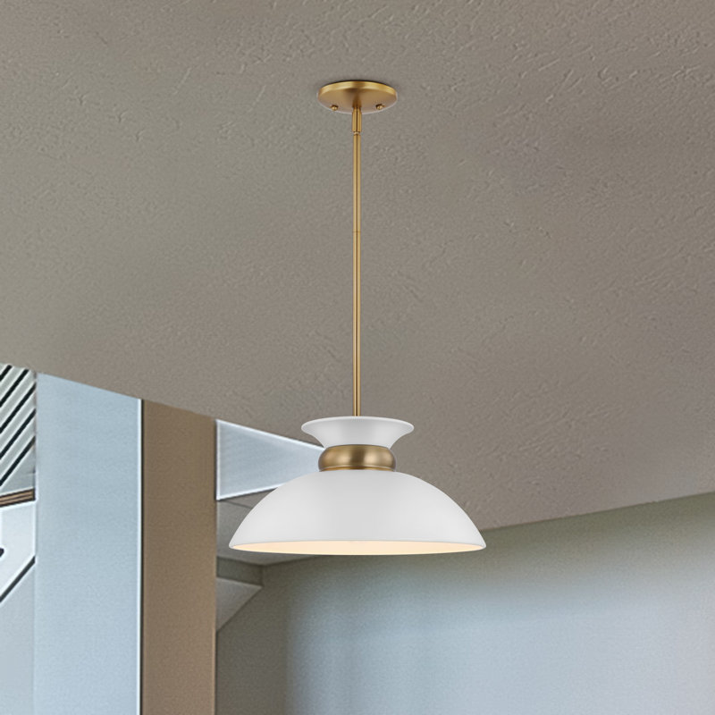Giles 1-Light Dimmable Metal Dome Pendant with Adjustable Height, 7" H x 15" W x 15" D, Matte White