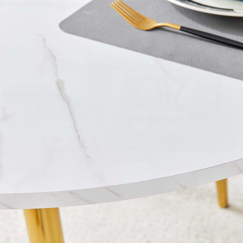 Extendable Round Dining Table with Gold Legs