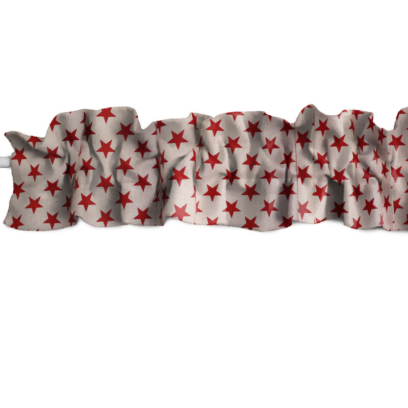 Cantonnière à motif d'étoiles, Rouge sur blanc, L 72 po x L 7 po