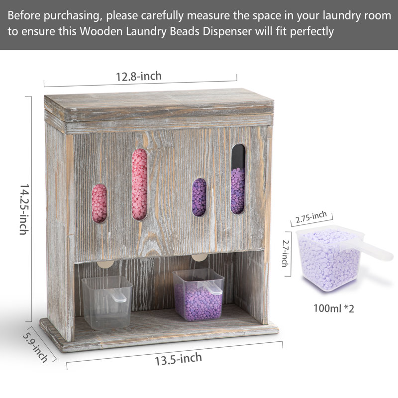 Distributeur de détergent à lessive mural en poudre avec 2 tasses, Gris rustique