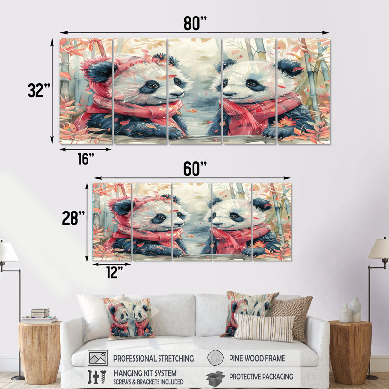 Zac - Ensemble de décoration murale panda, H 28 po x l 60 po