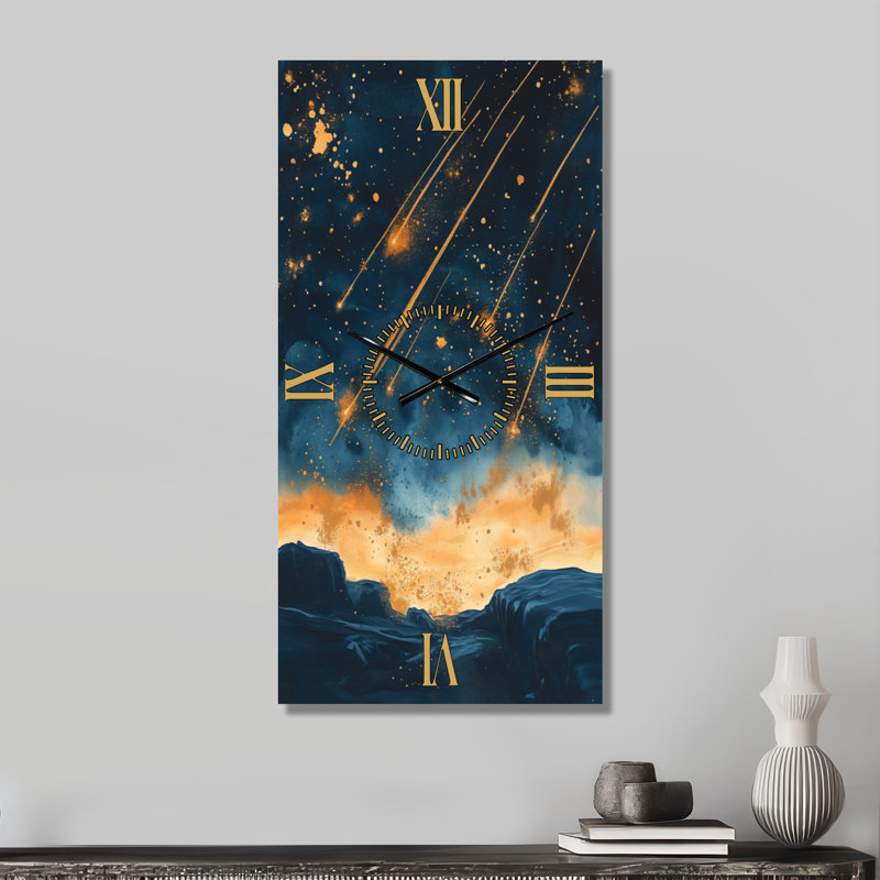 Meteors across Midnight II - Celestial Large Wall Clock, 32" H x 16" W - Rectangle