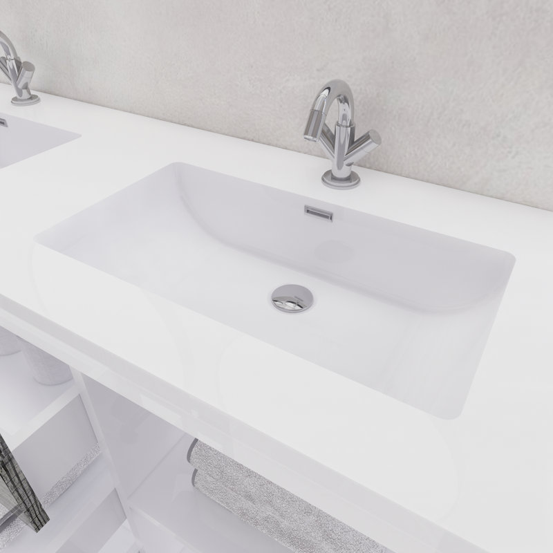 Eden 60" Double Sink Bathroom Vanity Set, Gloss White/Ash Gray