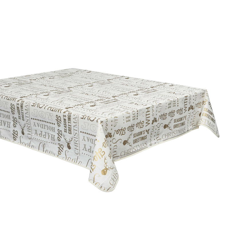 PVC Tablecloth 52x70in - Joyful Holiday Expressions Gold - Adds Elegance to your Holiday Decor, 52cm W x 228cm L