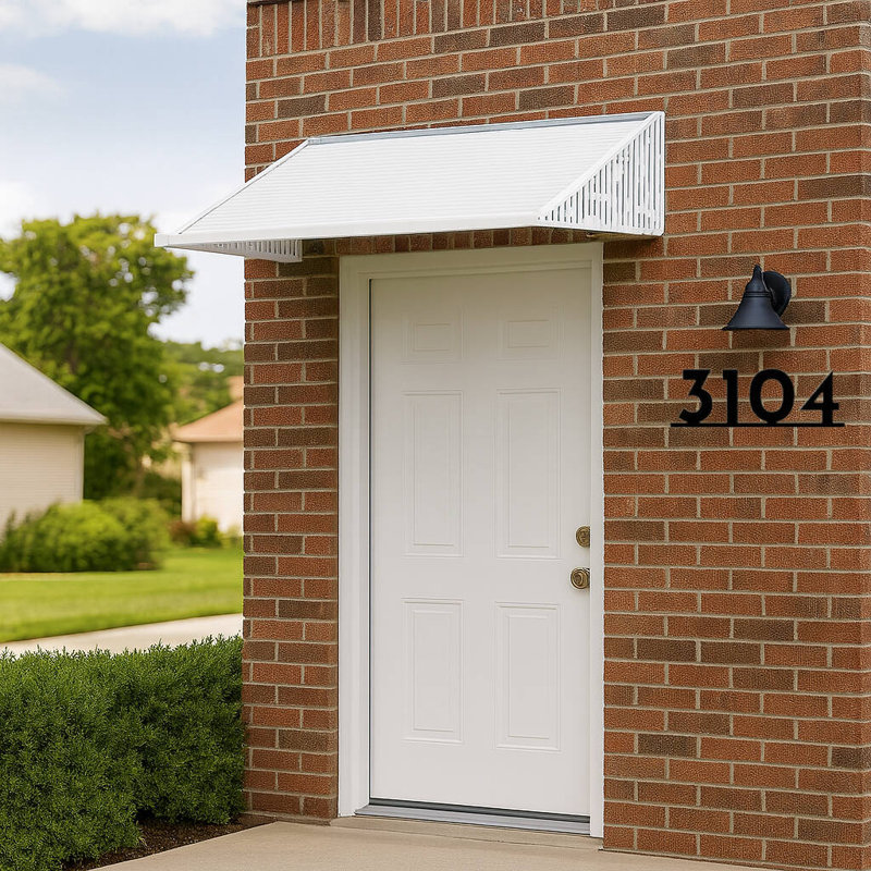 Kozyard Window Awning W48'' x D40'' with 2lron Hollow-Patterned Sidewings, Aluminum Frame with Impact-Resistant PVC Panels, Shade Angle Set During Installation, Rain, Snow & UV Protection Door Canopy