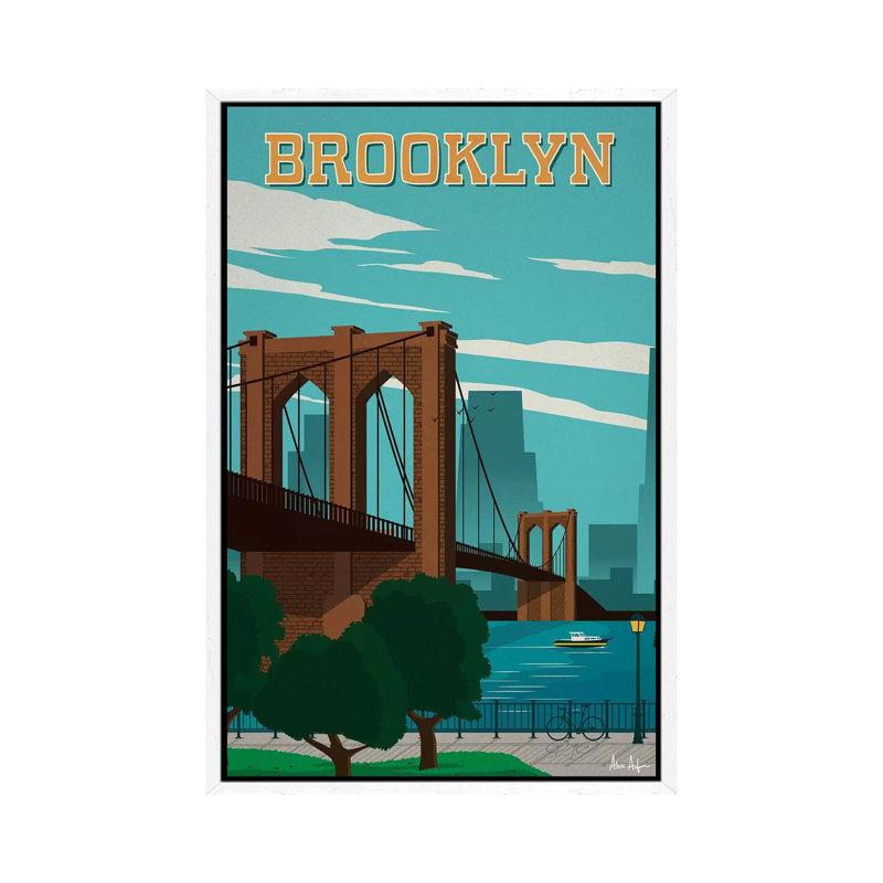 Brooklyn - Print on Canvas, 66.04cm H x 45.72cm W x 3.81cm D, White Framed