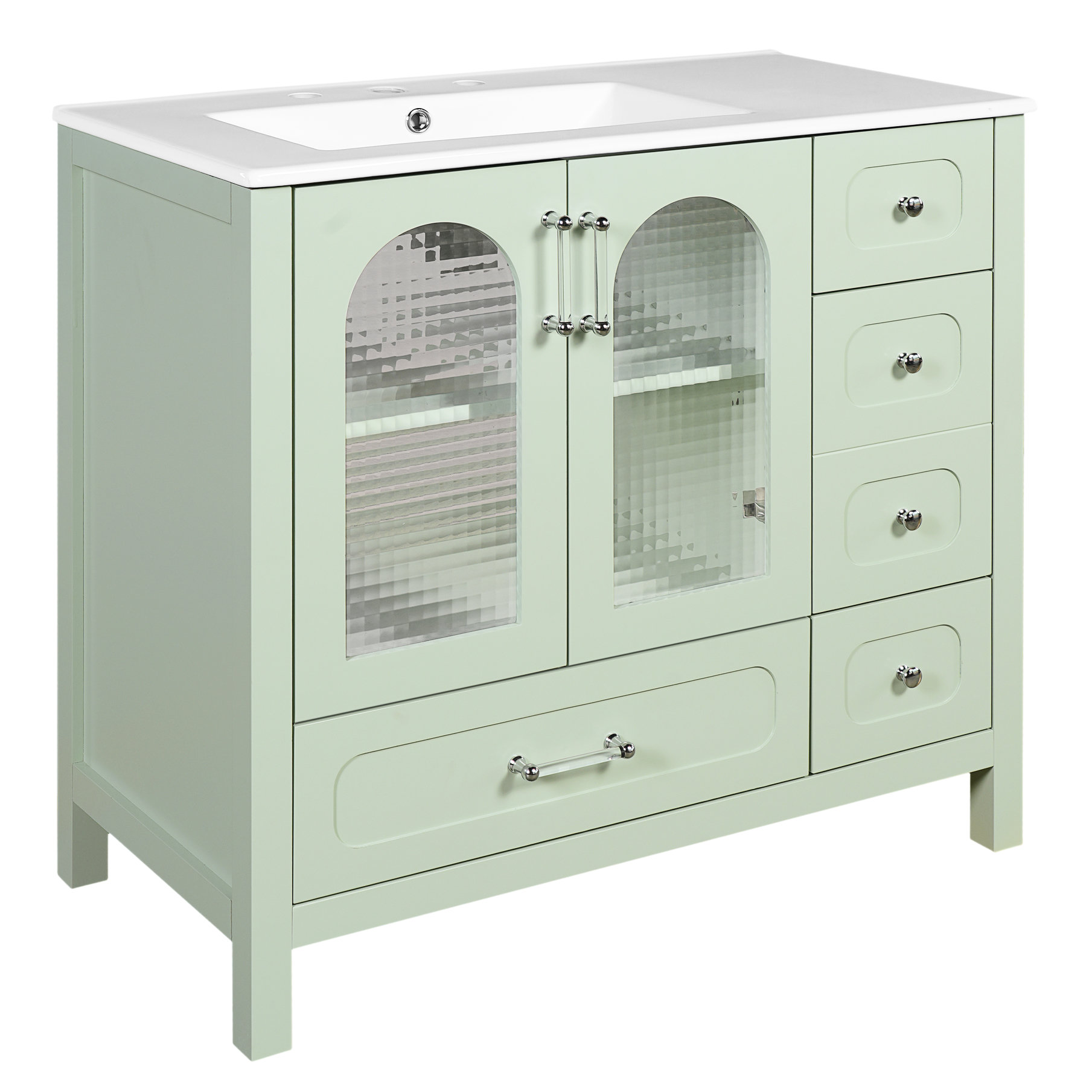 Latitude Run® 36 Bathroom Vanity With Waffle Texture Glass Doors, Fresh Finish, Smart Storage ... - Smooth-Finish Bathroom Vanities For Apartments