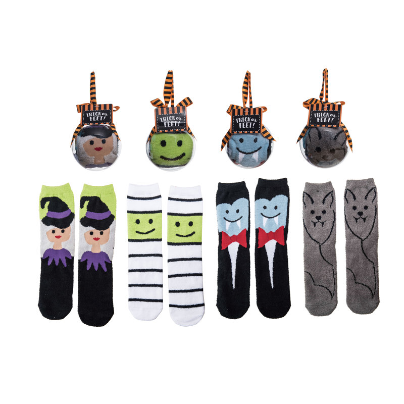 Ensemble de 4 chaussettes moelleuses et mignonnes d'Halloween