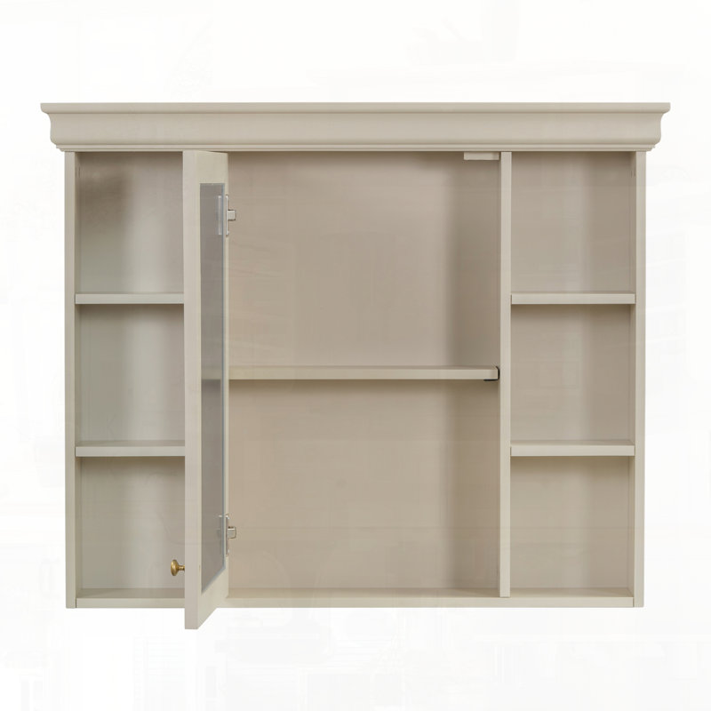Meuble-lavabo moderne avec armoire à pharmacie et tablette réglable avec tiroirs en bois massif, Beige