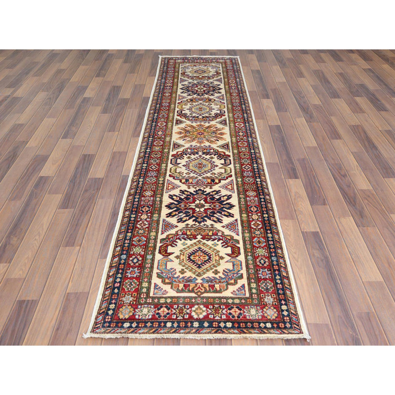 Tapis de style super Kazak afghan ivoire 2 pi 7 po x 10 pi en laine brillante noué à la main E882066BFB974948A23CDB2D503008AB