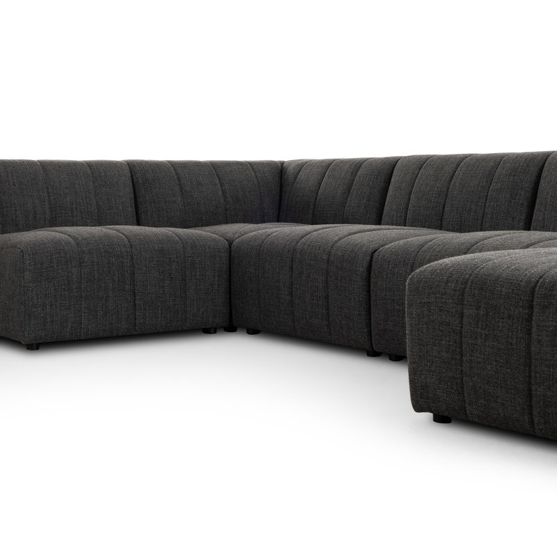 Canapé modulaire Bowry, Mélange de polyester gris anthracite Saxon, Orienté à droite
