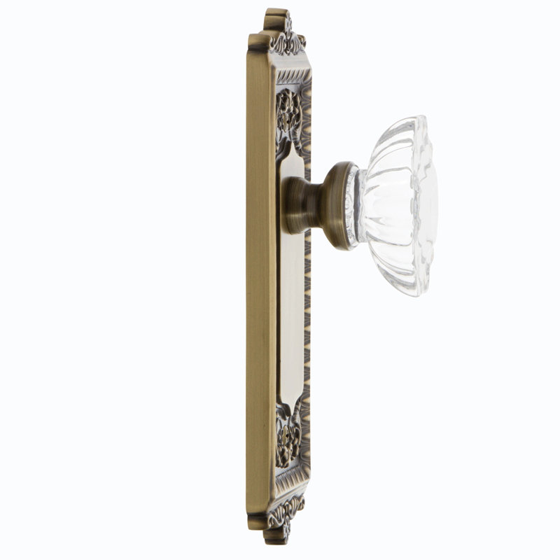 Plaque Grandeur Windsor avec bouton de porte en cristal Biarritz, Laiton rétro, 2.75”