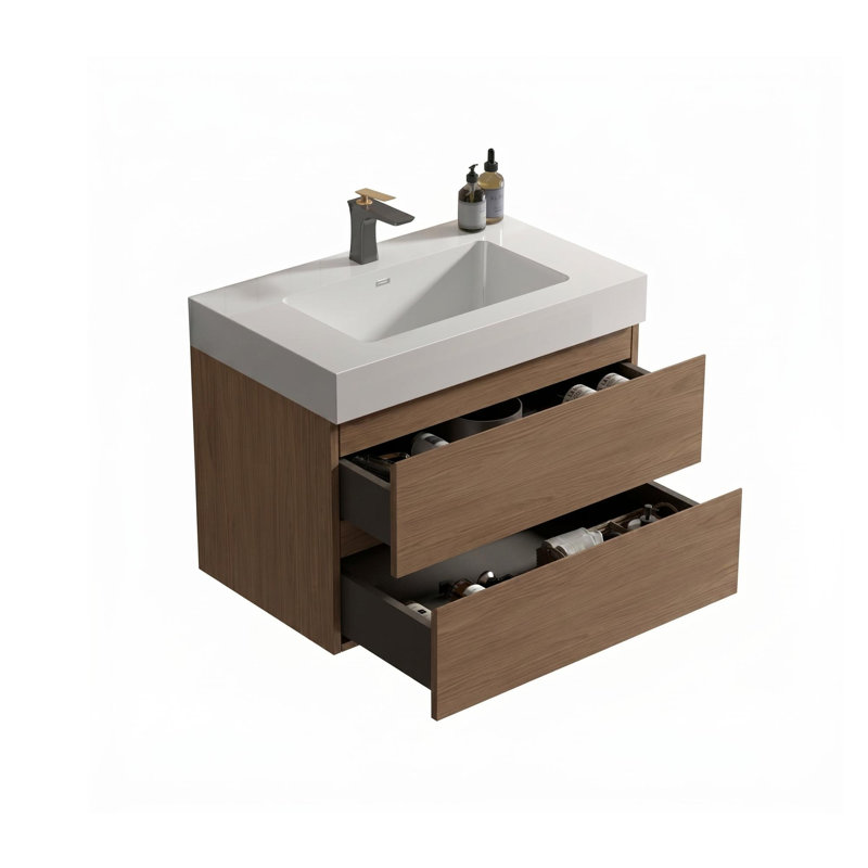 Meuble-lavabo mural 30 po avec lavabo et 2 tiroirs, 30, Blanc