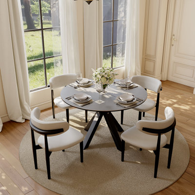 47"-63" Round Extendable Dining Table, Modern Round Dining Table For 4-6 Person, Sintered Stone Dining Table With Pedestal Base