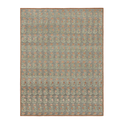Rug & Kilim’S Block Print Rug Design. Brown And Green And Orange Floral Patterns
