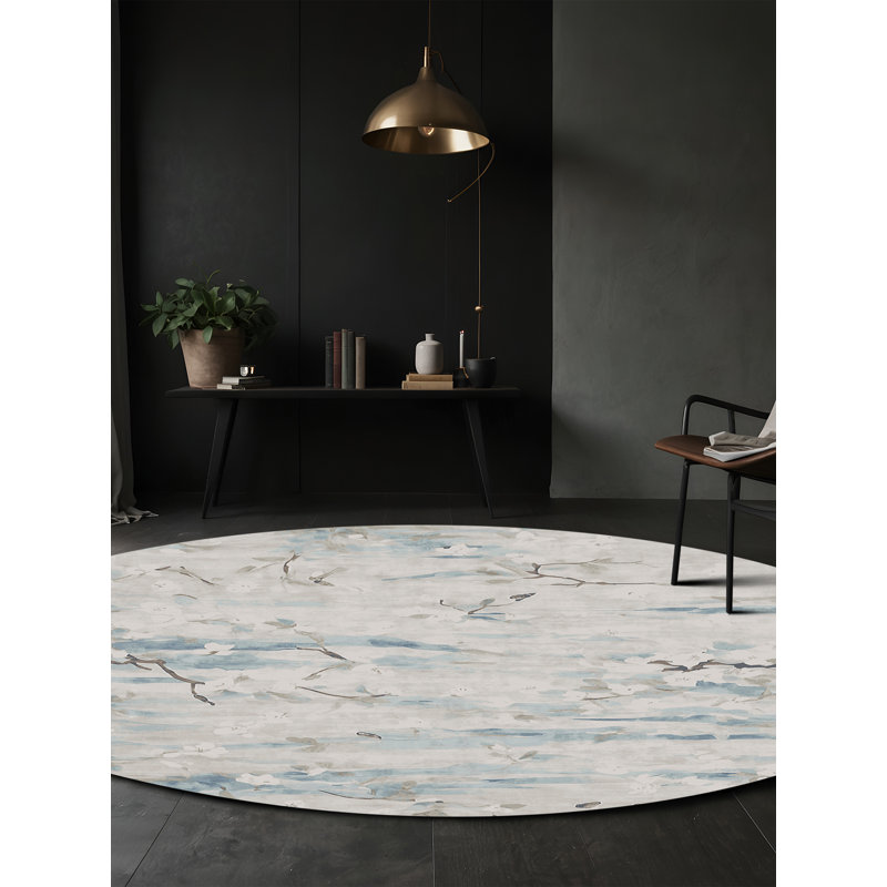 Machine Washable Gray Area Rug, Round 6'