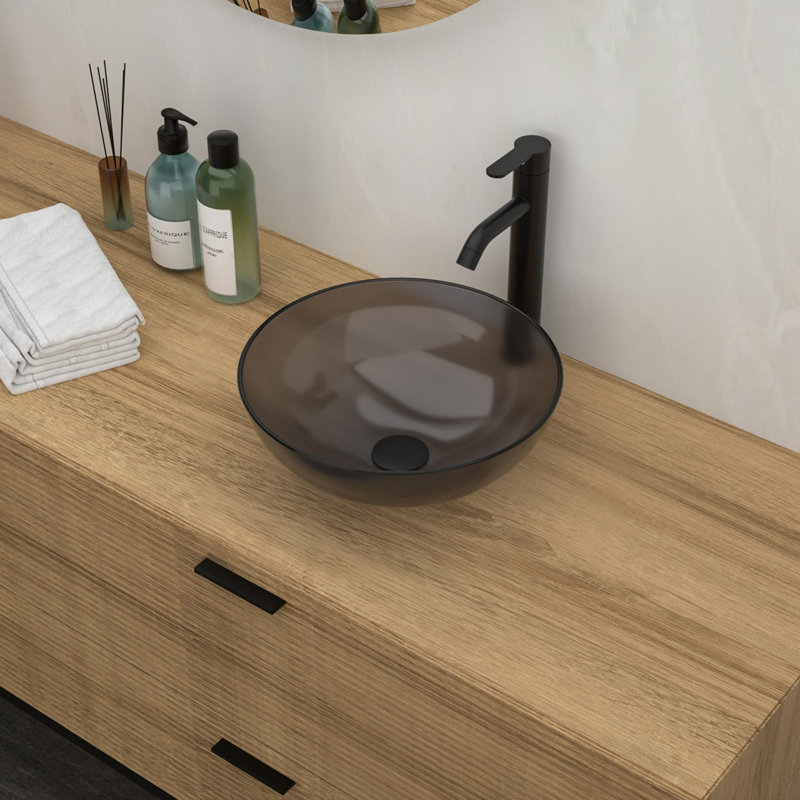 Bathroom Artistic Tempered Glass Vessel Bathroom Sink With Pop-Up Drain, Grey, Gray