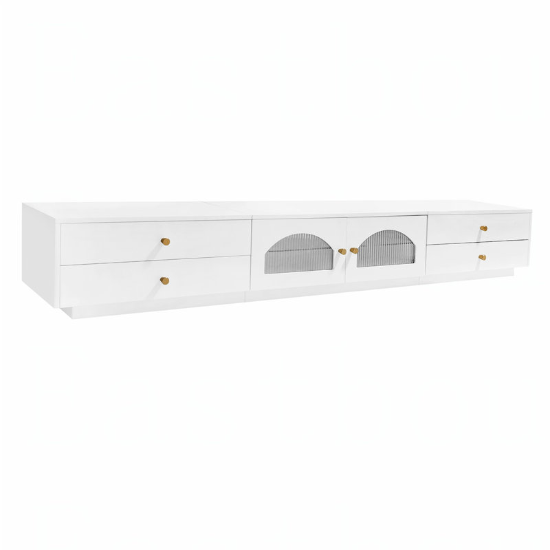 Deran TV Stand with Fluted Glass Doors for TV Up to 95", White