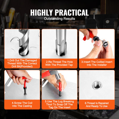 166 PCS Helicoil Thread Repair Kit Metric Rethread Tool M5 M6 M8 M10 M12
