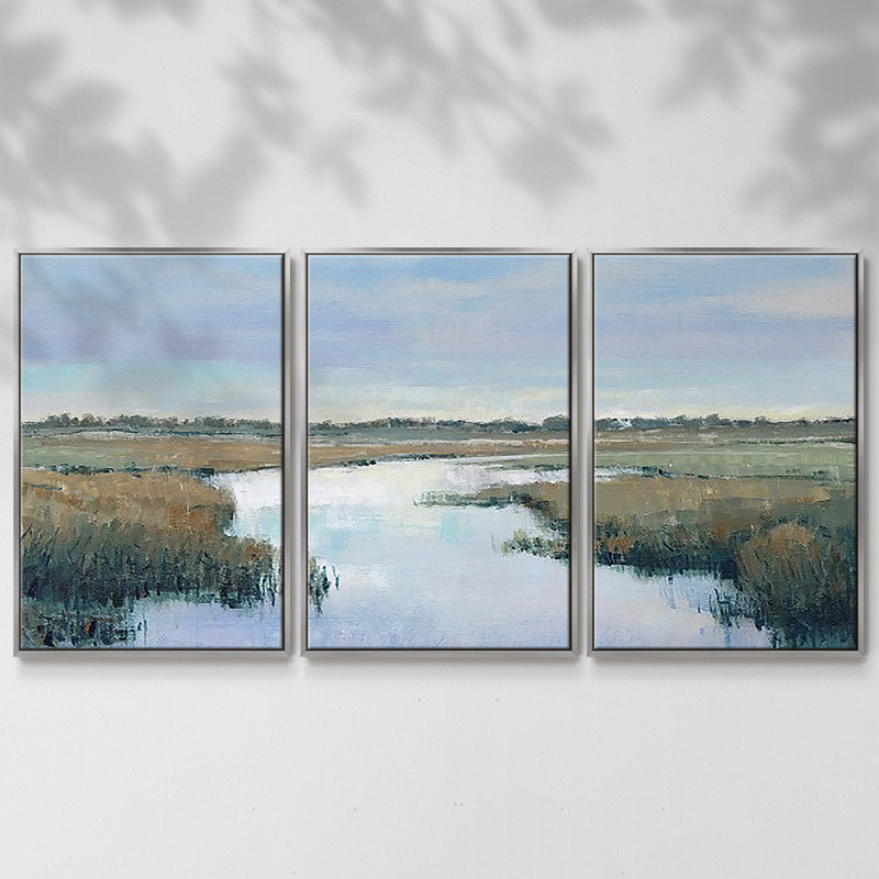 Coastal Plains II 3 pièces, H 40 po x l 78 po, Encadrement argenté