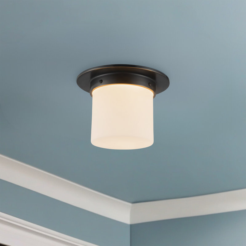 Mineral 8-in Brass Flush Mount, Oil Rubbed Bronze, Opal Glass