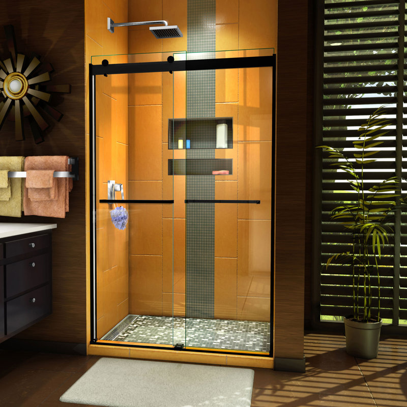 Porte de douche semi-cadrée Sapphire l 44 po x H 76 po, Noir mat, Transparent