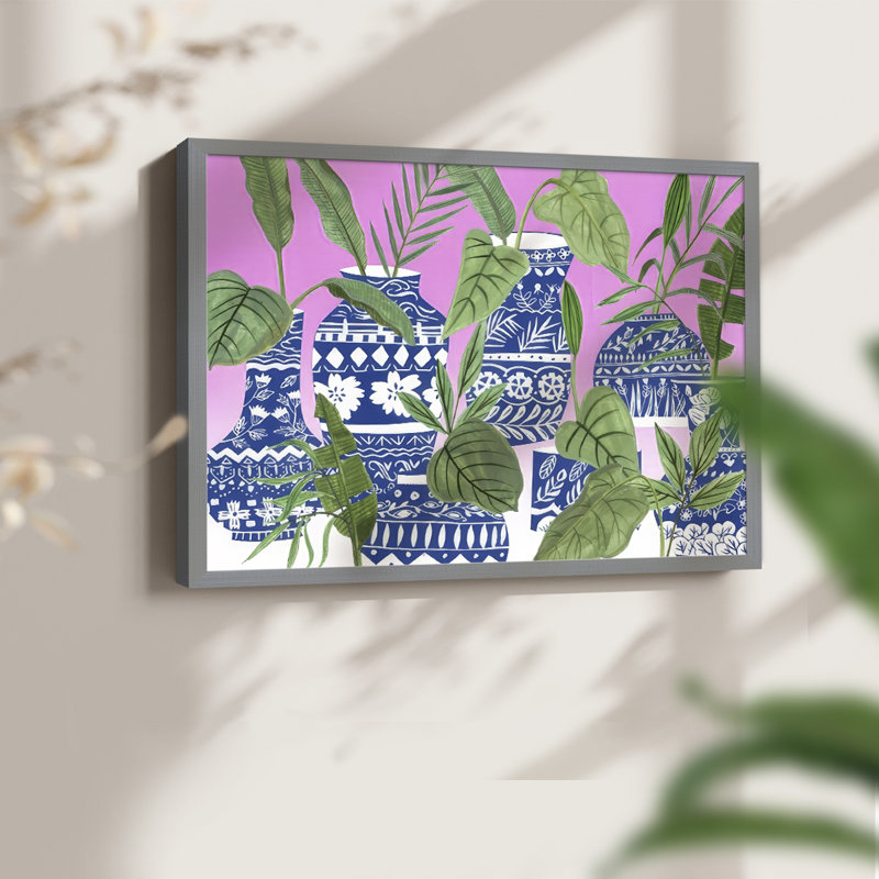 Indigo Palms I - reproduction encadrée - réarmable, H 11 po x l 14 po, Gris