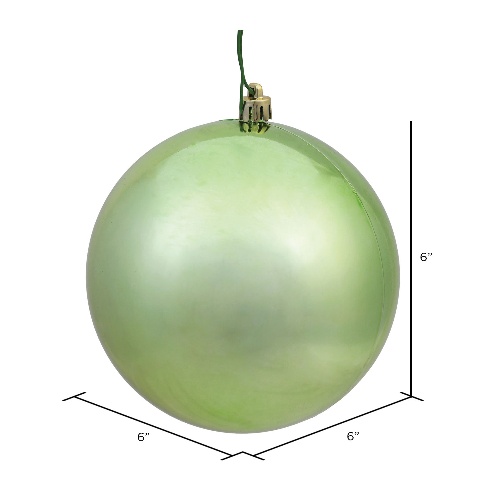Christmas Ball Ornament, 6" H x 6" W x 6" D, Shiny Celadon