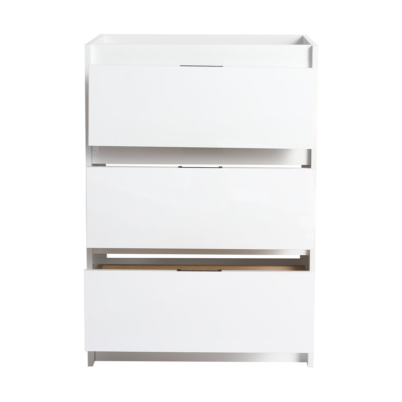 Armoire de salle de bain moderne autoportante de 24 po avec lavabo en résine blanc brillant et 3 tiroirs à fermeture en douceur pour un rangement efficace