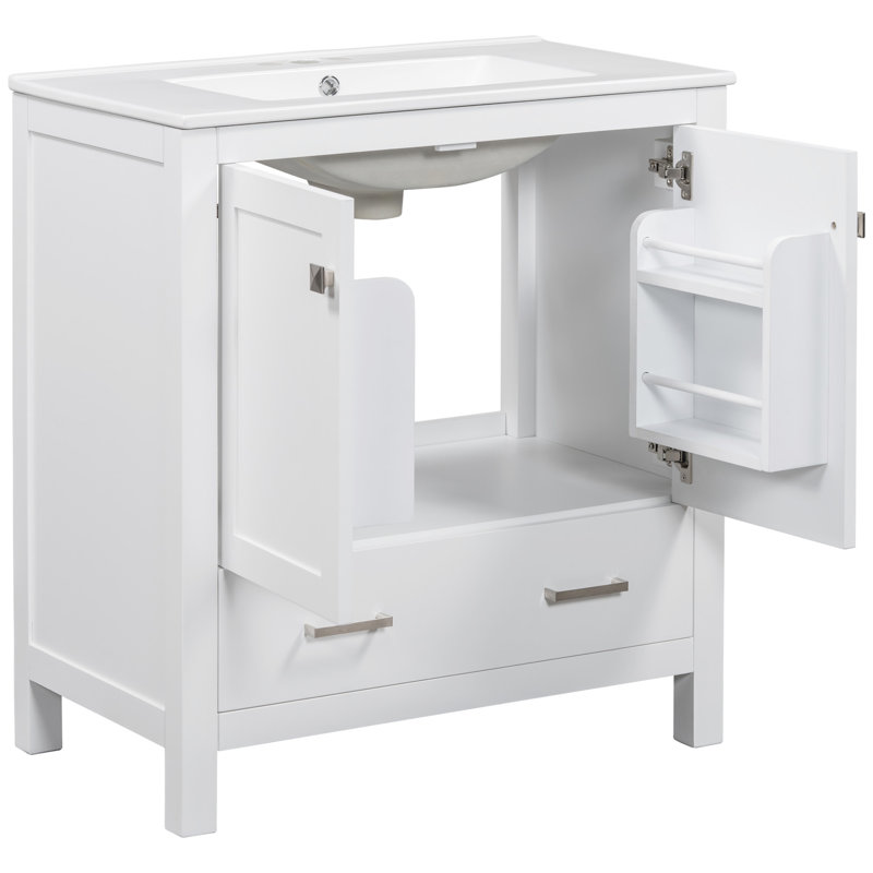 Armoire de salle de bain blanche 60 po avec double vasque, rangement spacieux et meuble-lavabo attrayant