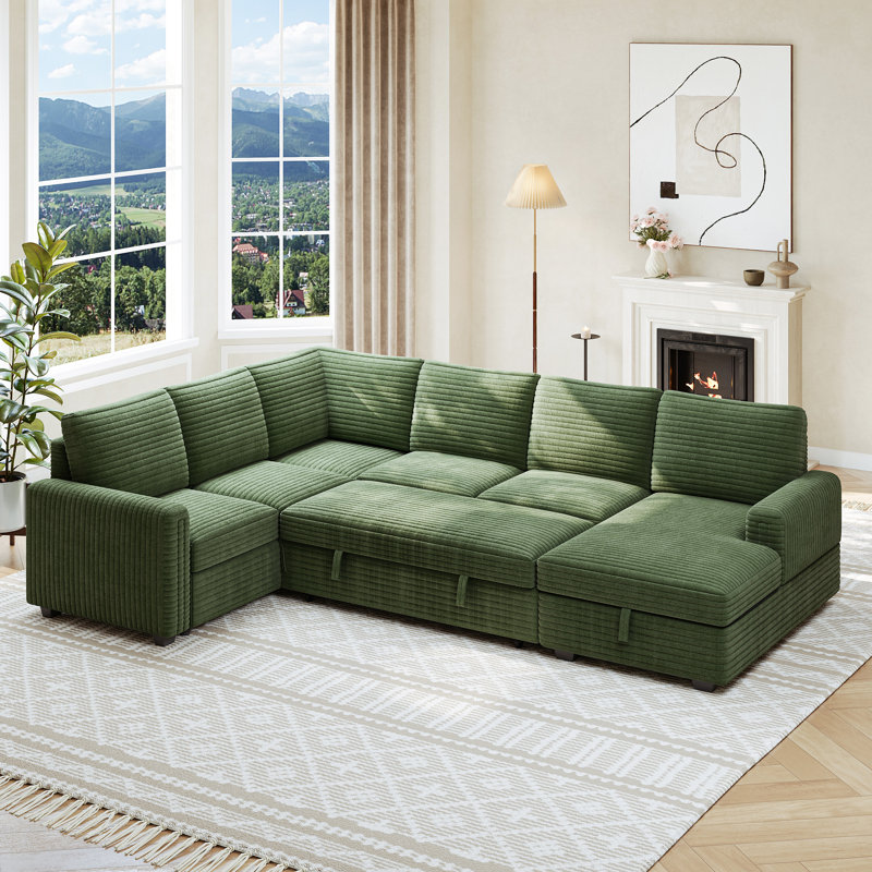 114" modular sectional sofa, corduroy l shaped modular sofa, sectional couches for living room, bedroom and apartment