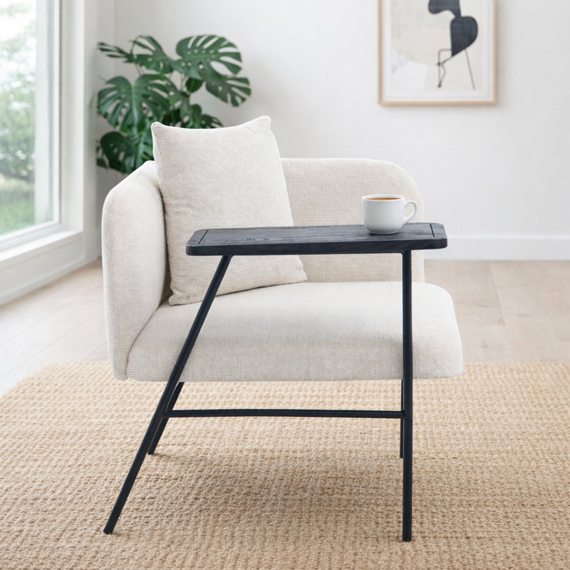 Chaise d'appoint rembourrée Minimalist avec table d'appoint intégrée et pieds en métal, Beige