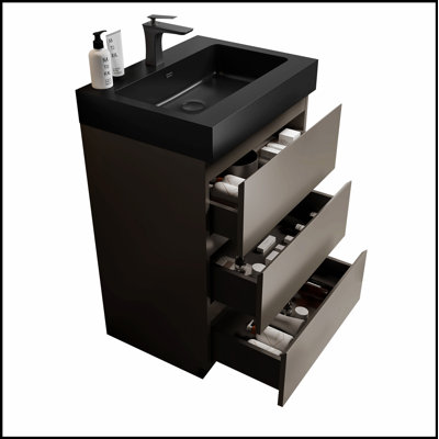 Meuble-lavabo autoportant moderne avec lavabo et rangement spacieux, pour des salles de bain organisées et élégantes.
