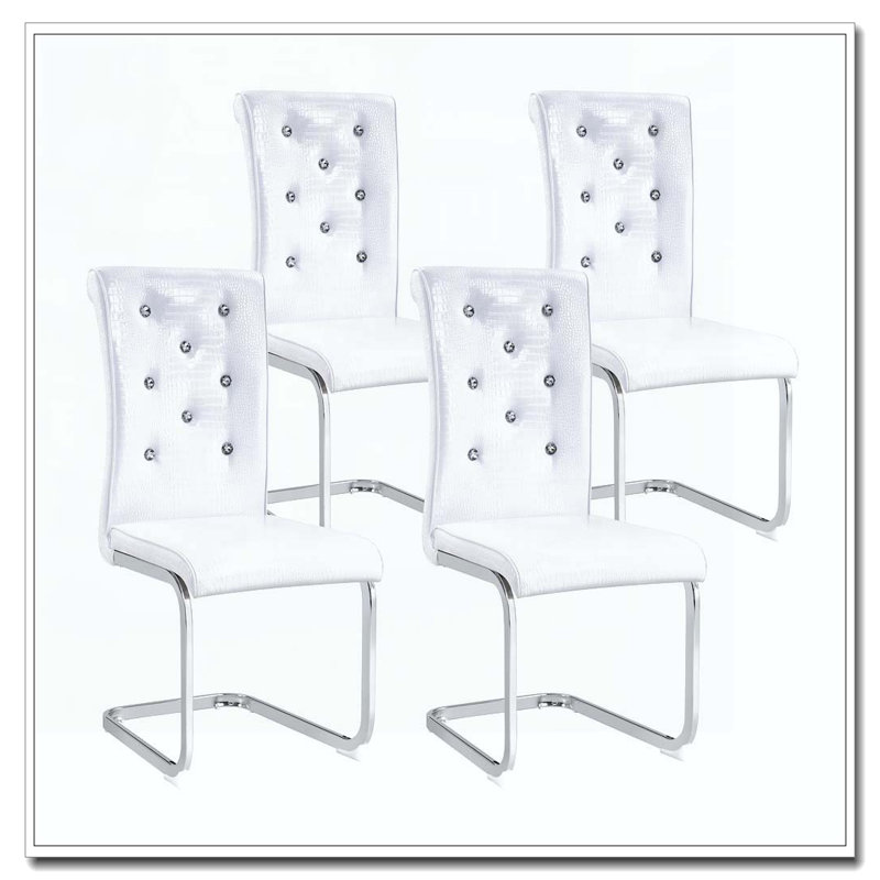 Chaises de salle à manger rembourrées en similicuir, Argent argent, Blanc