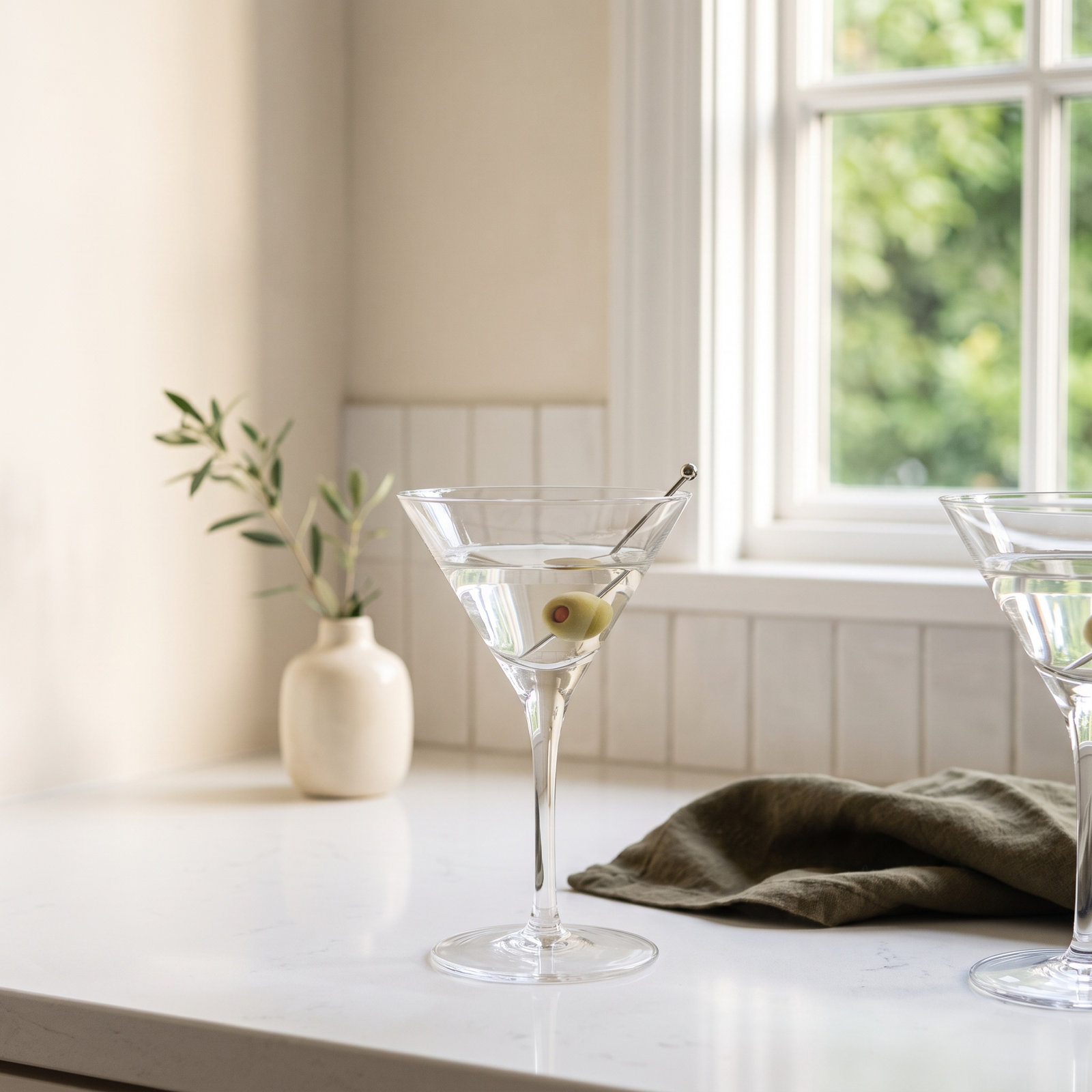 6-Ounce Stemmed Martini Glass With Olive Inside