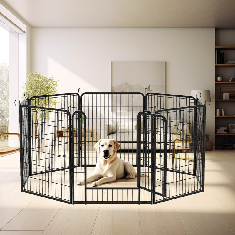 Parc en métal 31,7 po pour animaux de compagnie - 8 panneaux avec serrure automatique, rouille - Porte et enclos pour chien