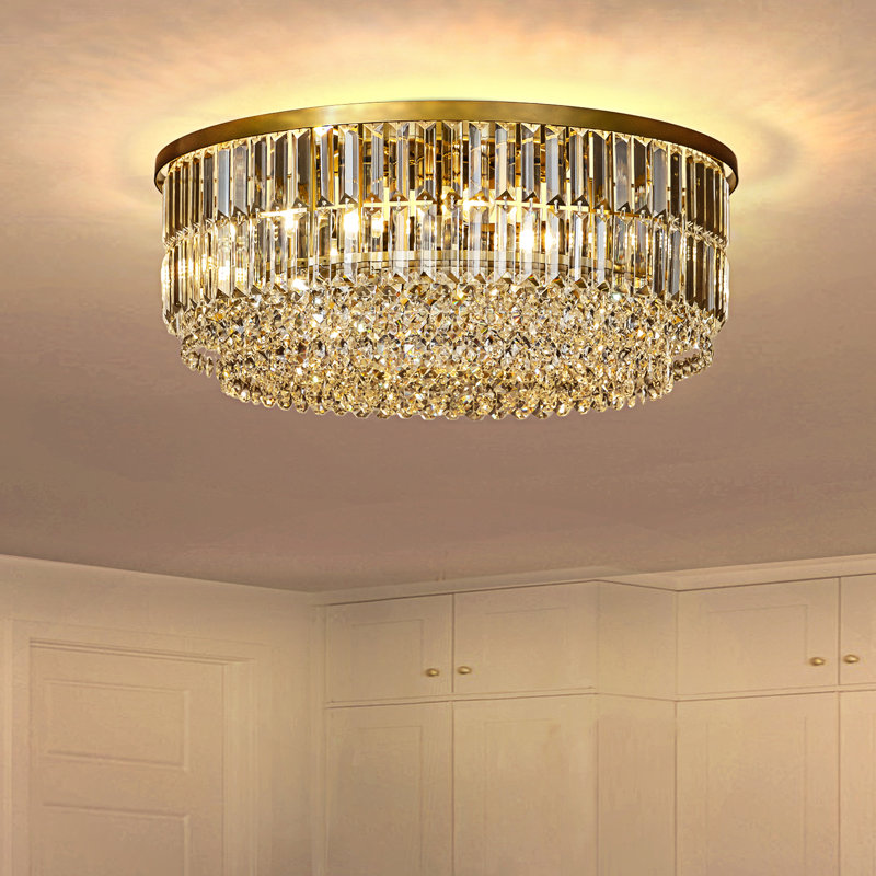 Davd 5 Lights 24" Traditional Flush Mount with Clear Crystal Accents for Bedroom, Gold