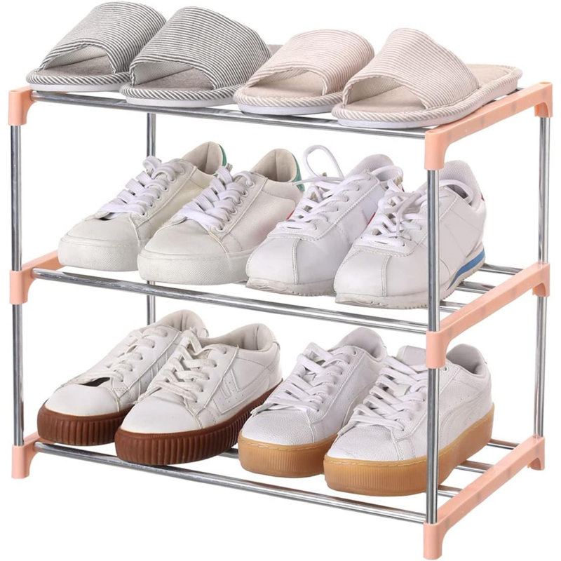 Range-chaussures 6 paires, Acier inoxydable / rose