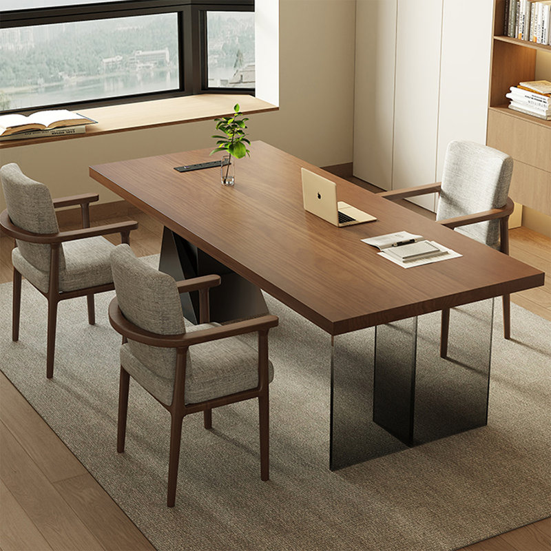Bureau d'écriture rectangulaire en bois massif brun noisette, H 29,53 po x l 78,74 po x P 31,5 po