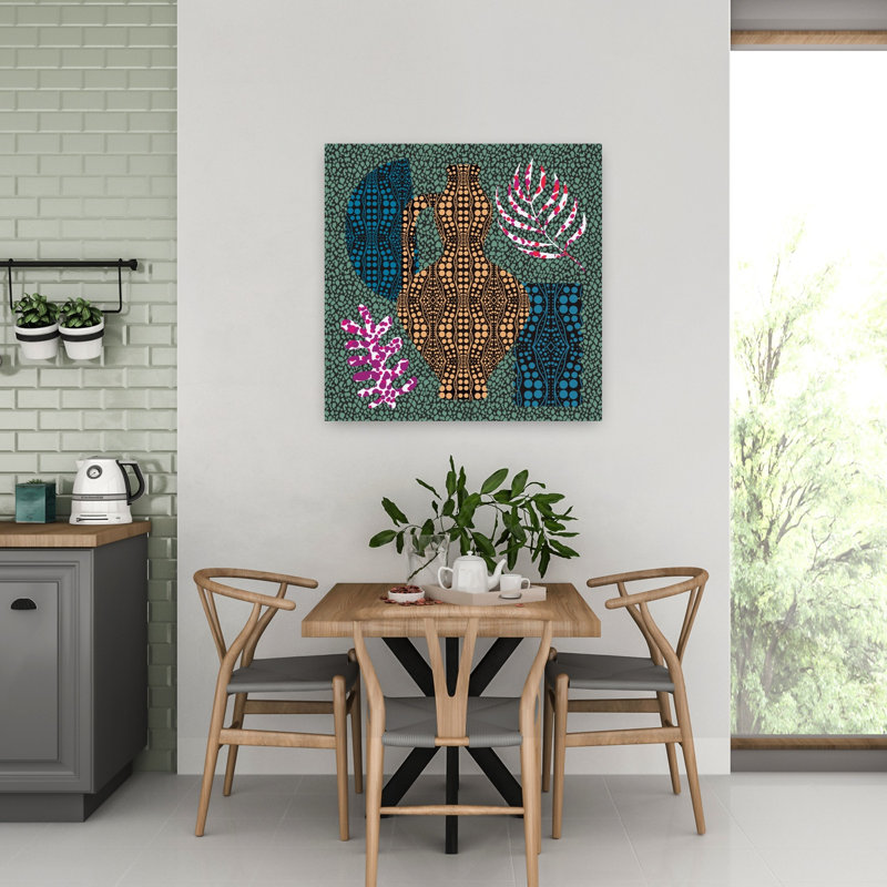 Art contemporain, paysage abstrait, audacieux et coloré, H 32 po x l 32 po